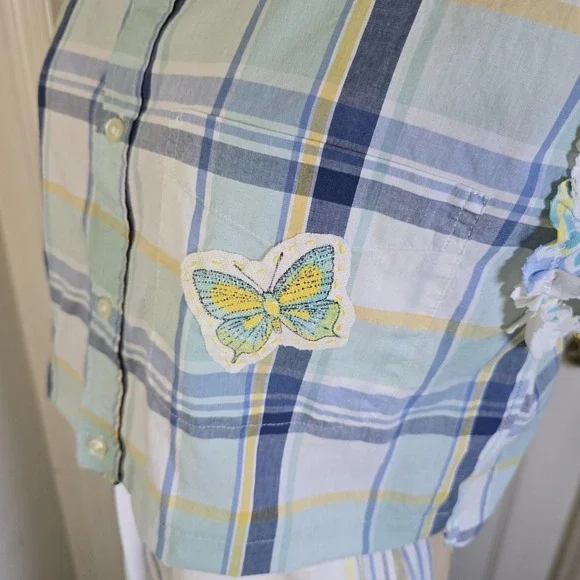 2pc vintage tablecloth linen lace butterfly upcycled pants and top S-M - Picture 7 of 10